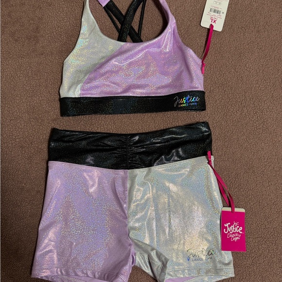 Justice Other - Justice Iridescent Lavender &‎ Silver Dance Set with Black Trim